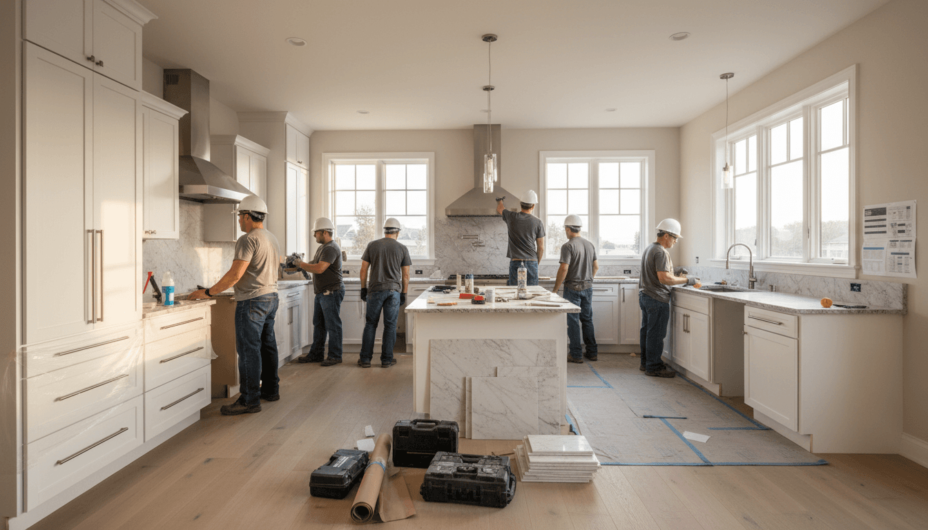 Kitchen renovation in progress with new cabinetry